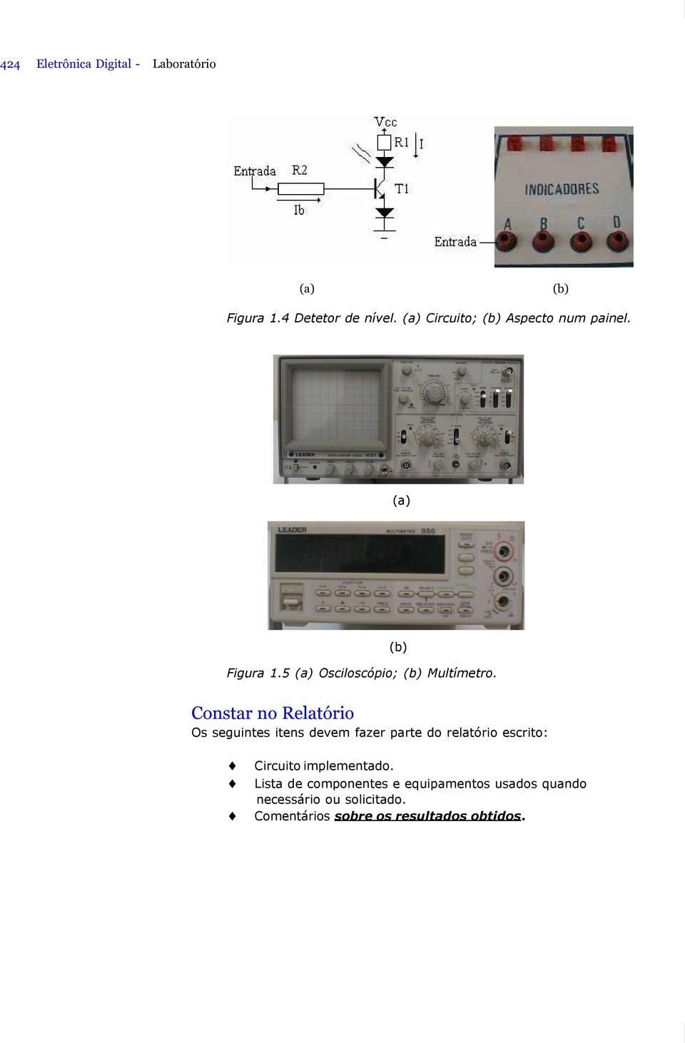 Constar no Relatório Os seguintes itens devem fazer parte do relatório escrito: Circuito