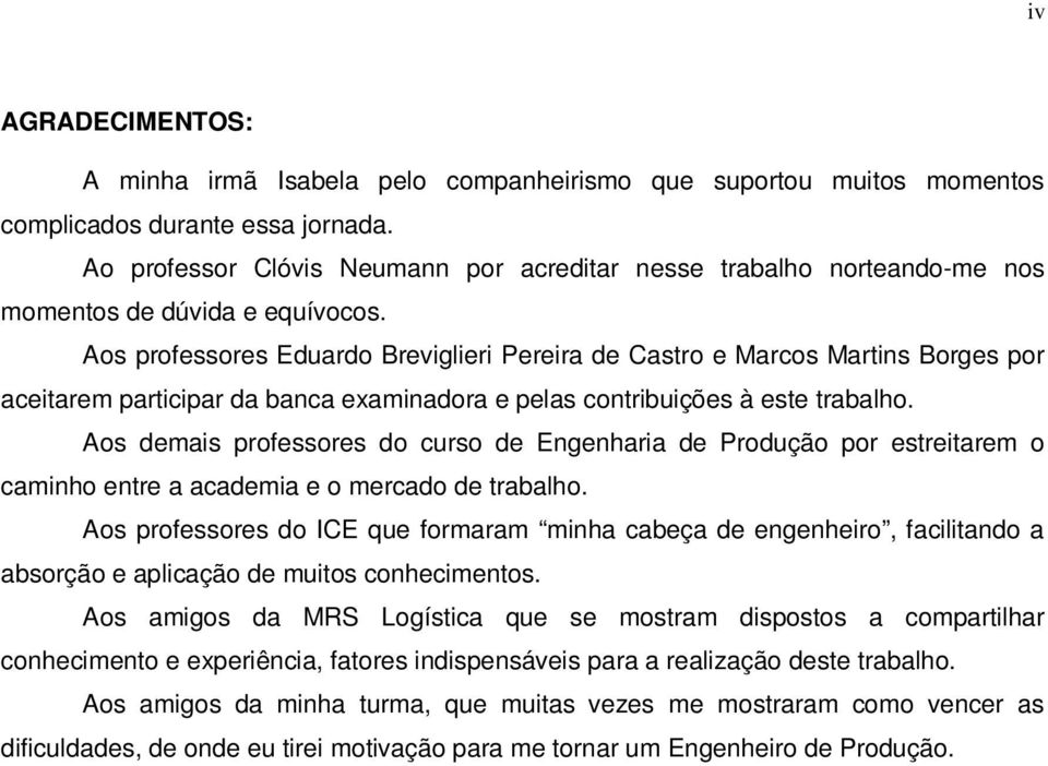 Aos professores Eduardo Breviglieri Pereira de Castro e Marcos Martins Borges por aceitarem participar da banca examinadora e pelas contribuições à este trabalho.