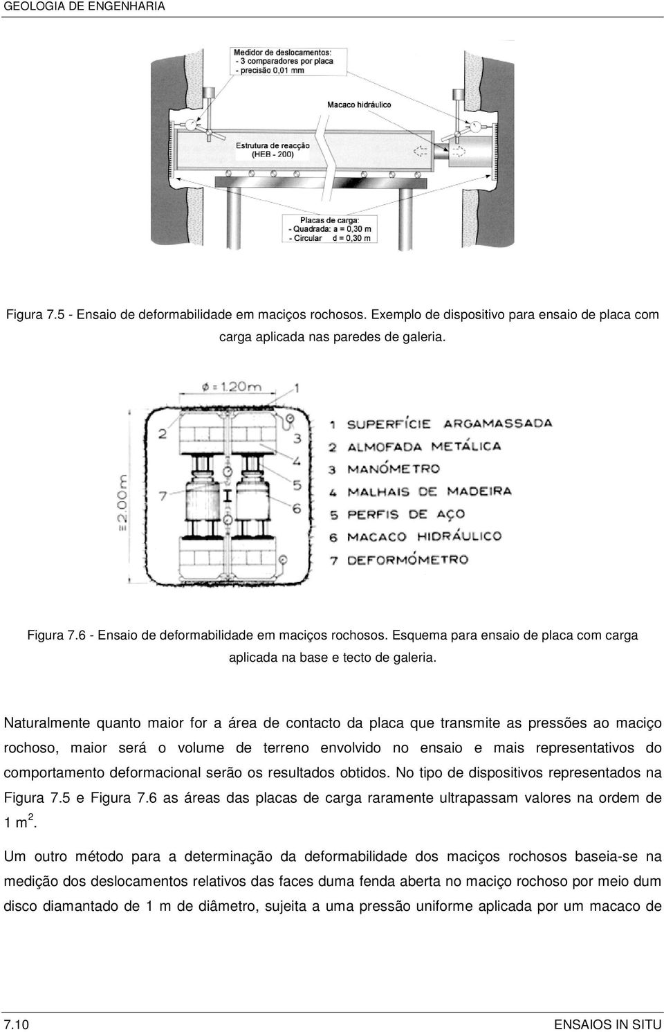 Naturalmente quanto maior for a área de contacto da placa que transmite as pressões ao maciço rochoso, maior será o volume de terreno envolvido no ensaio e mais representativos do comportamento