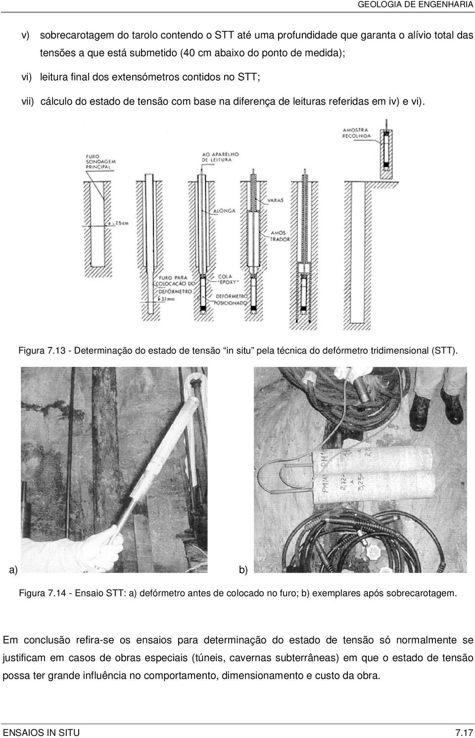 13 - Determinação do estado de tensão in situ pela técnica do defórmetro tridimensional (STT). a) b) Figura 7.