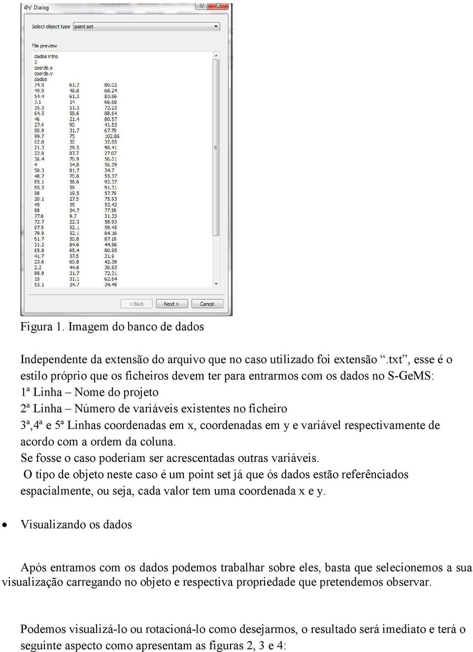 coordenadas em x, coordenadas em y e variável respectivamente de acordo com a ordem da coluna. Se fosse o caso poderiam ser acrescentadas outras variáveis.