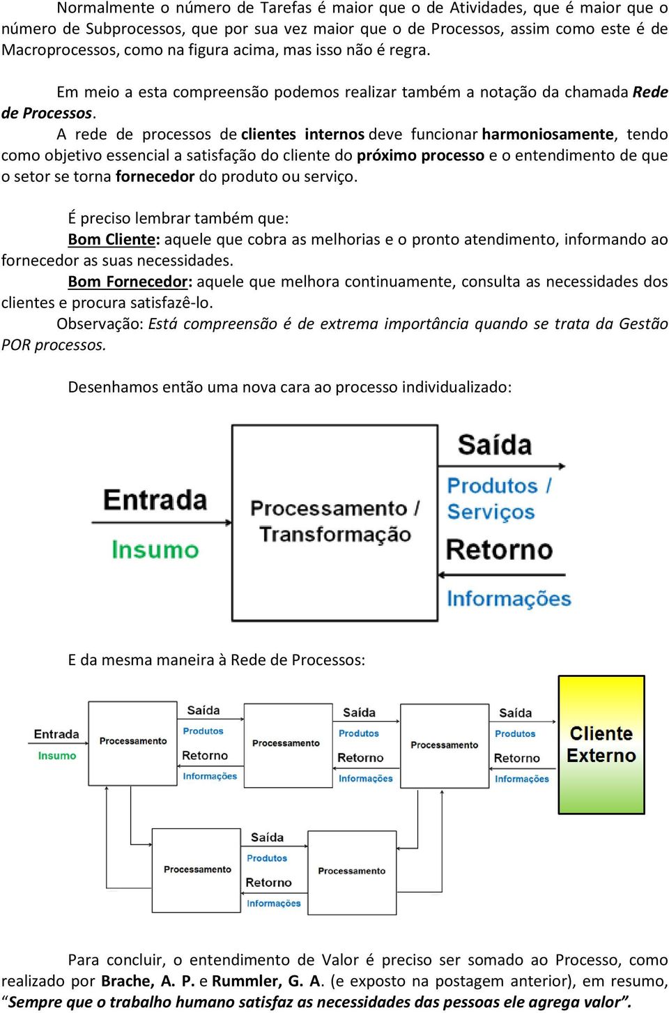 A rede de processos de clientes internos deve funcionar harmoniosamente, tendo como objetivo essencial a satisfação do cliente do próximo processo e o entendimento de que o setor se torna fornecedor