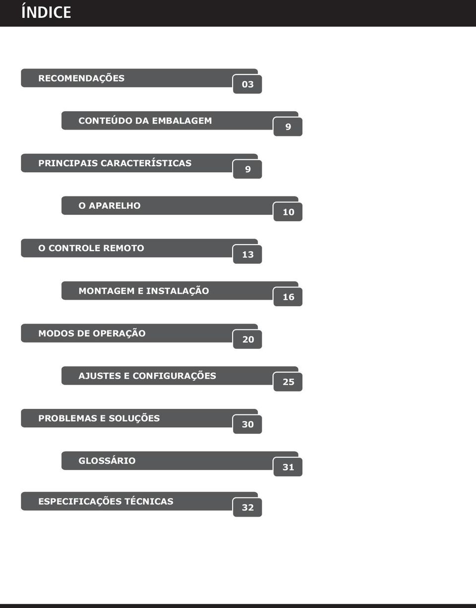 E INSTALAÇÃO 16 MODOS DE OPERAÇÃO 20 AJUSTES E CONFIGURAÇÕES