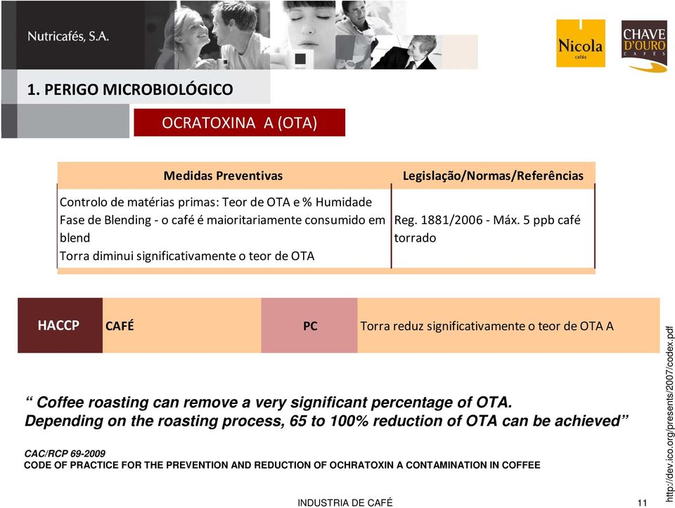 5 ppb café torrado HACCP CAFÉ PC Torra reduz significativamente o teor de OTA A Coffee roasting can remove a very significant percentage of OTA.