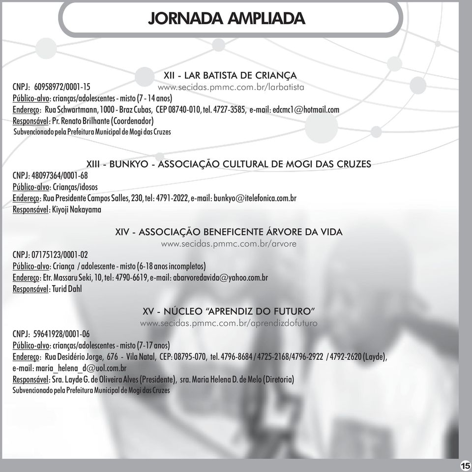 Renato Brilhante (Coordenador) Subvencionado pela Prefeitura Municipal de Mogi das Cruzes XIII - BUNKYO - ASSOCIAÇÃO CULTURAL DE MOGI DAS CRUZES CNPJ: 48097364/0001-68 Público-alvo: Crianças/idosos