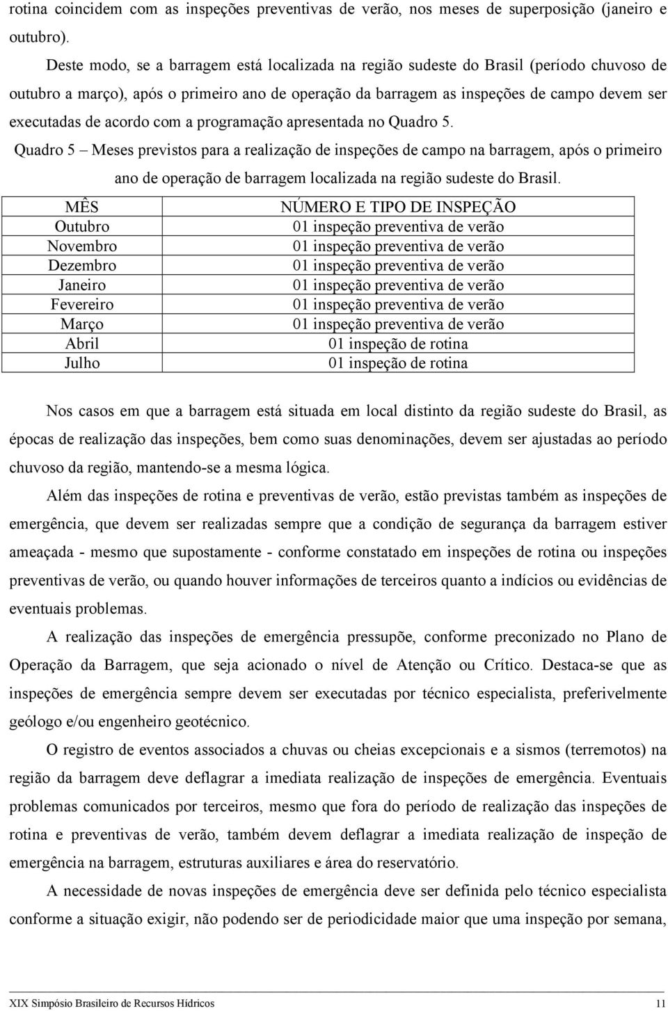 acordo com a programação apresentada no Quadro 5.