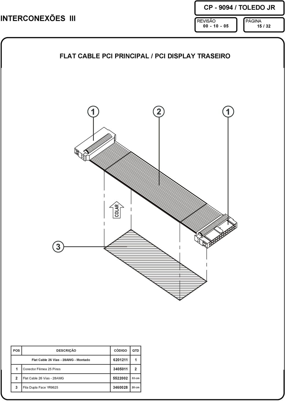 8AWG - Montado 60 Conector Fêmea 5 Pinos 34050 Flat