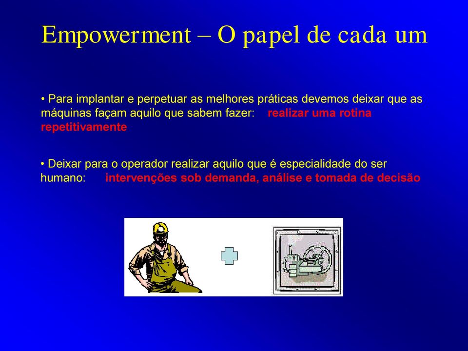 realizar uma rotina repetitivamente Deixar para o operador realizar aquilo