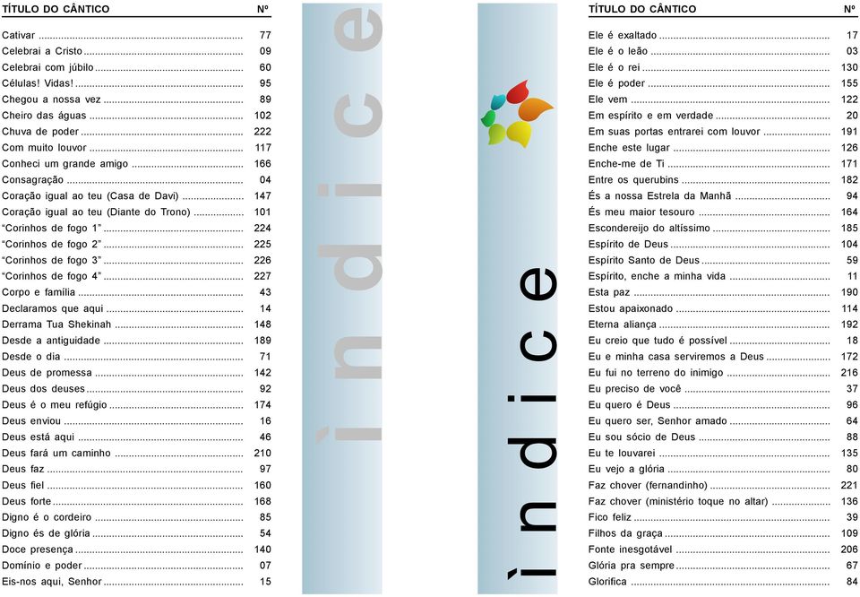 .. 227 orpo e família... 43 eclaramos que aqui... 14 errama Tua Shekinah... 148 esde a antiguidade... 189 esde o dia... 71 eus de promessa... 142 eus dos deuses... 92 eus é o meu refúgio.