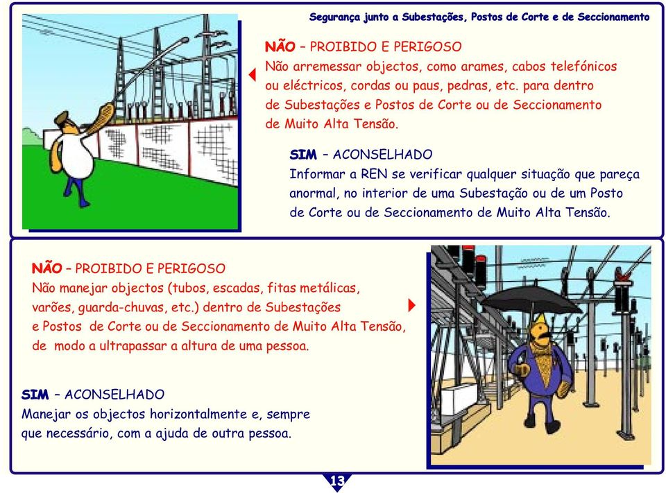 Informar a REN se verificar qualquer situação que pareça anormal, no interior de uma Subestação ou de um Posto de Corte ou de Seccionamento de Muito Alta Tensão.