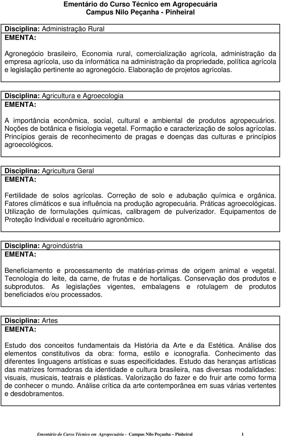 Disciplina: Agricultura e Agroecologia A importância econômica, social, cultural e ambiental de produtos agropecuários. Noções de botânica e fisiologia vegetal.