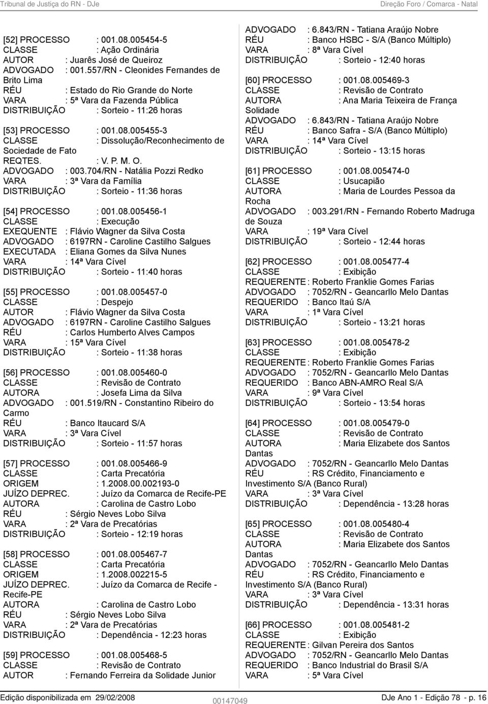 005455-3 : Dissolução/Reconhecimento de Sociedade de Fato REQTES. : V. P. M. O. ADVOGADO : 003.