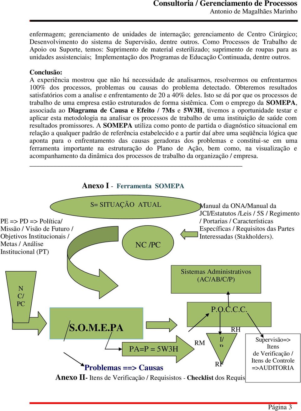 dentre outros. Conclusão: experiência mostrou que não há necessidade de analisarmos, resolvermos ou enfrentarmos 100% dos processos, problemas ou causas do problema detectado.