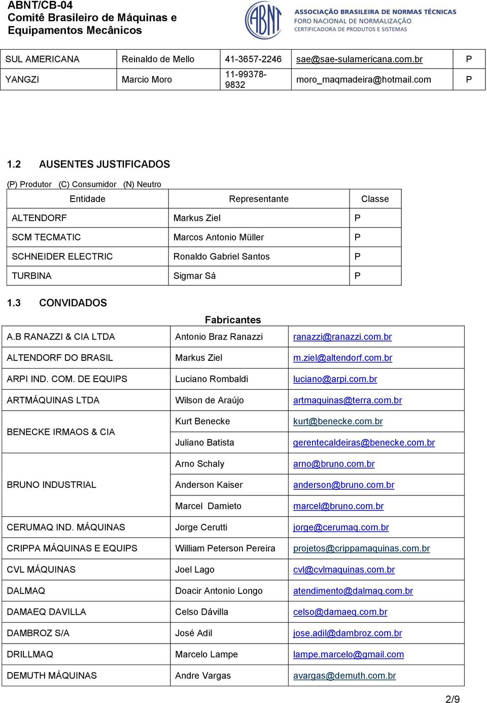 TURBINA Sigmar Sá P 1.3 CONVIDADOS Fabricantes A.B RANAZZI & CIA LTDA Antonio Braz Ranazzi ranazzi@ranazzi.com.br ALTENDORF DO BRASIL Markus Ziel m.ziel@altendorf.com.br ARPI IND. COM.