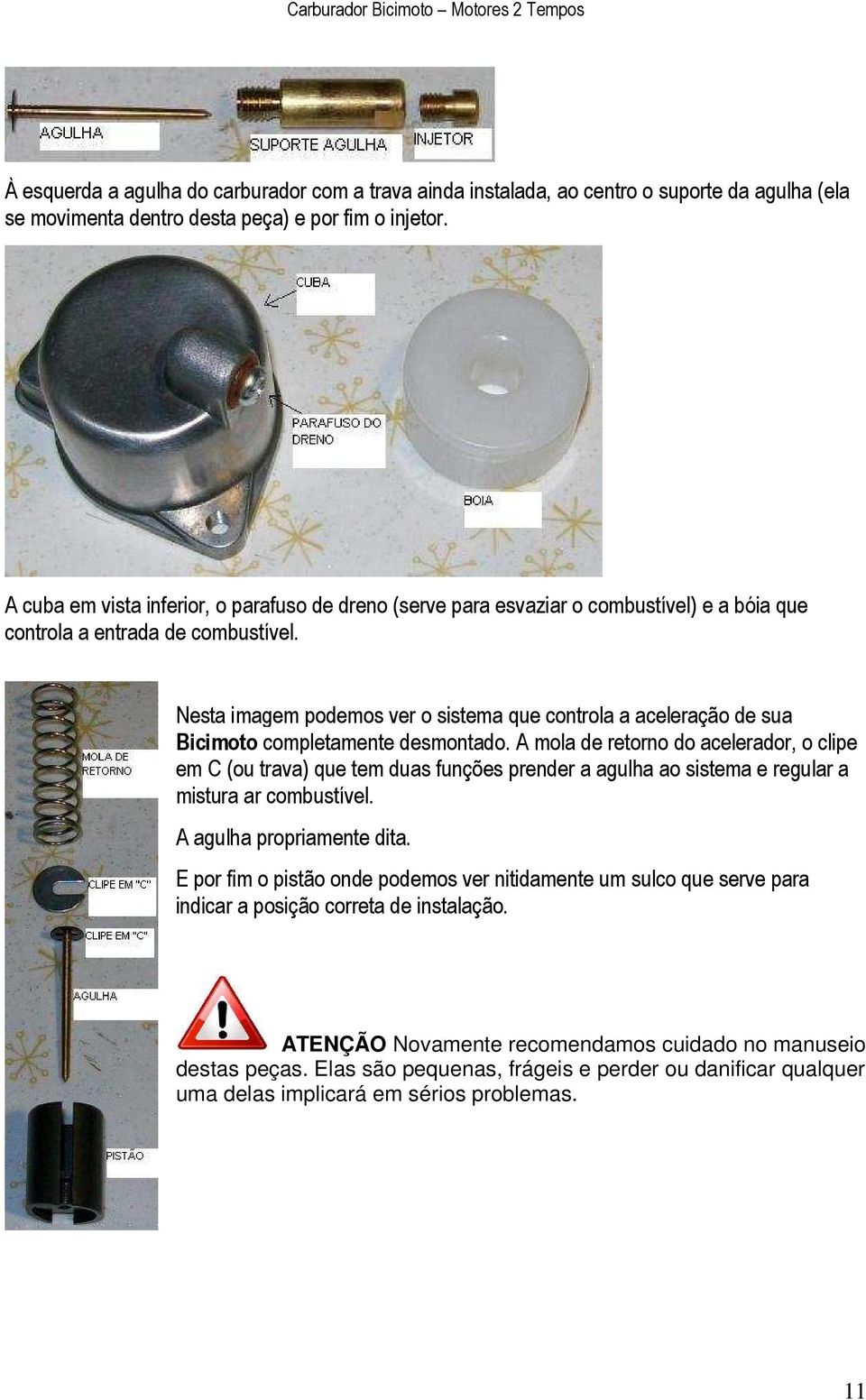 Nesta imagem podemos ver o sistema que controla a aceleração de sua Bicimoto completamente desmontado.