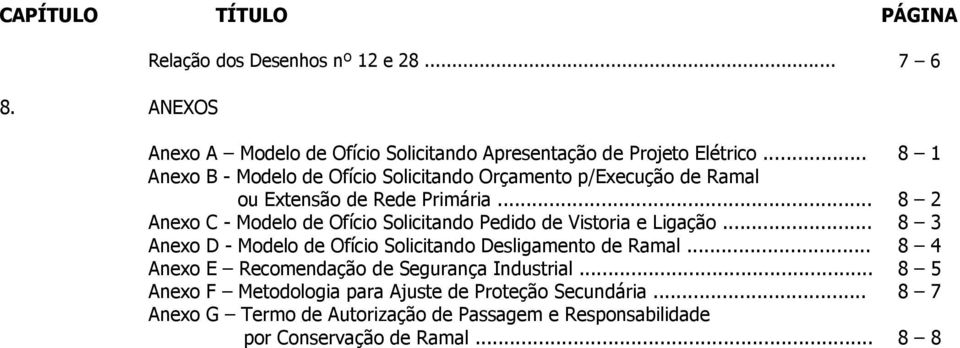 .. 8 2 Anexo C - Modelo de Ofício Solicitando Pedido de Vistoria e Ligação... 8 3 Anexo D - Modelo de Ofício Solicitando Desligamento de Ramal.