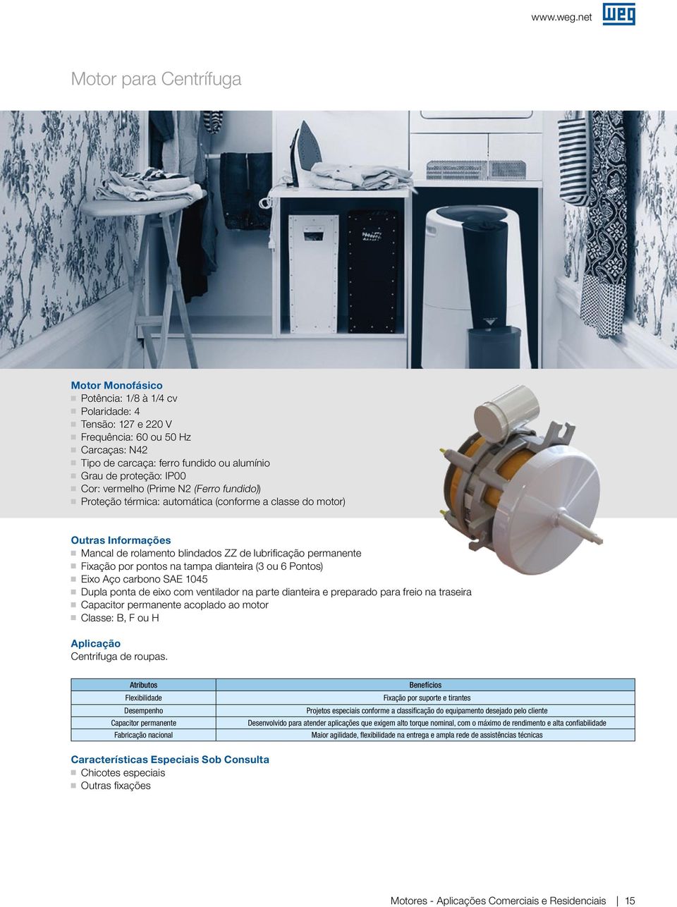 Dupla ponta de eixo com ventilador na parte dianteira e preparado para freio na traseira acoplado ao motor Classe: B, F ou H Centrifuga de roupas.