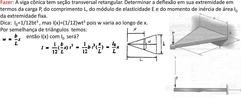 módulo de elasticidade E e do momento de inércia de área I 0 da extremidade fixa.