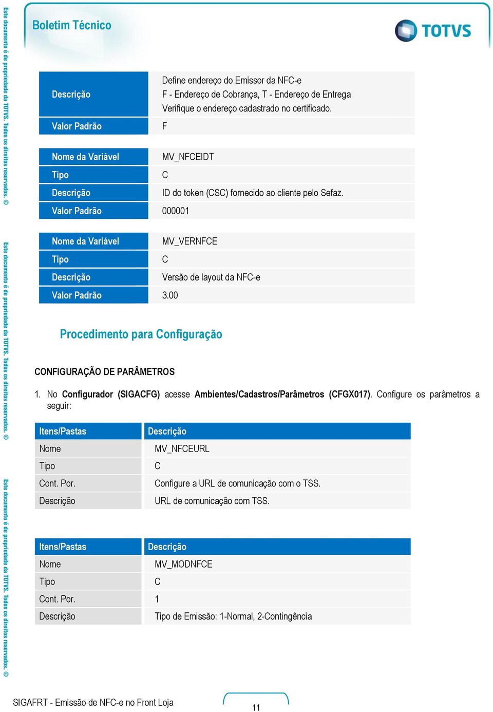 00 Procedimento para onfiguração ONFIGURAÇÃO DE PARÂMETROS 1. No onfigurador (SIGAFG) acesse Ambientes/adastros/Parâmetros (FGX017).