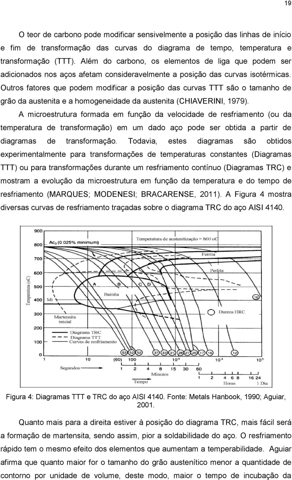 Outros fatores que podem modificar a posição das curvas TTT são o tamanho de grão da austenita e a homogeneidade da austenita (CHIAVERINI, 1979).