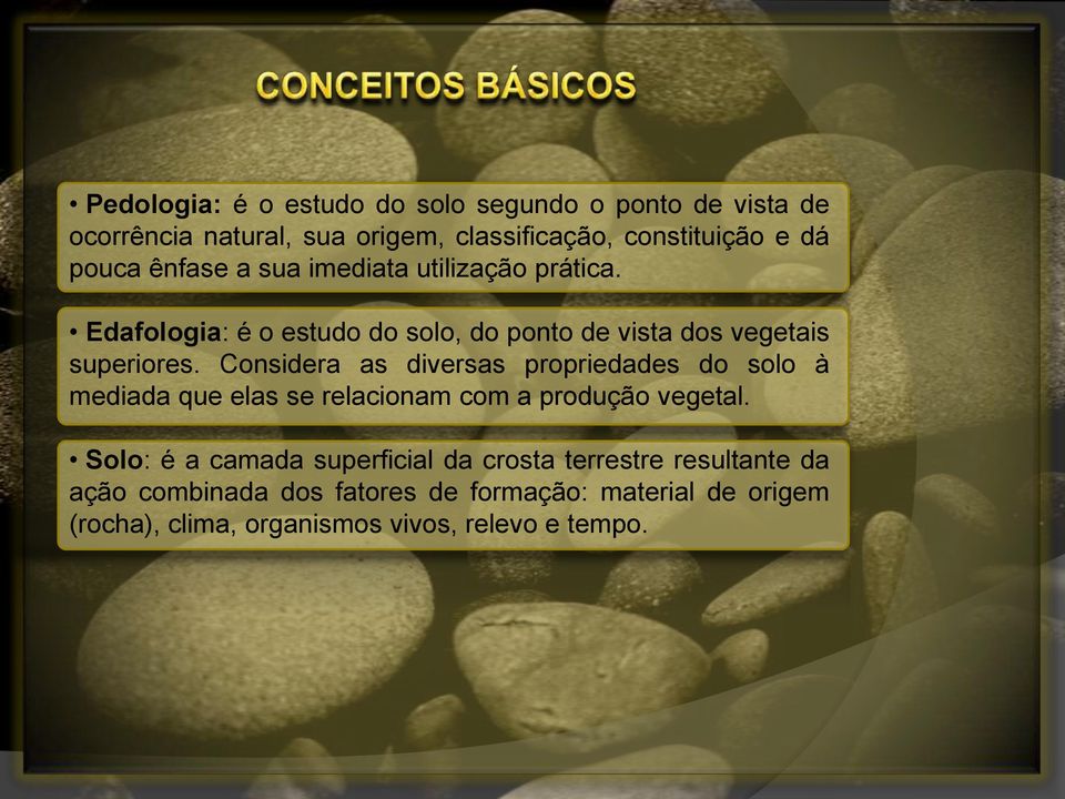 Considera as diversas propriedades do solo à mediada que elas se relacionam com a produção vegetal.