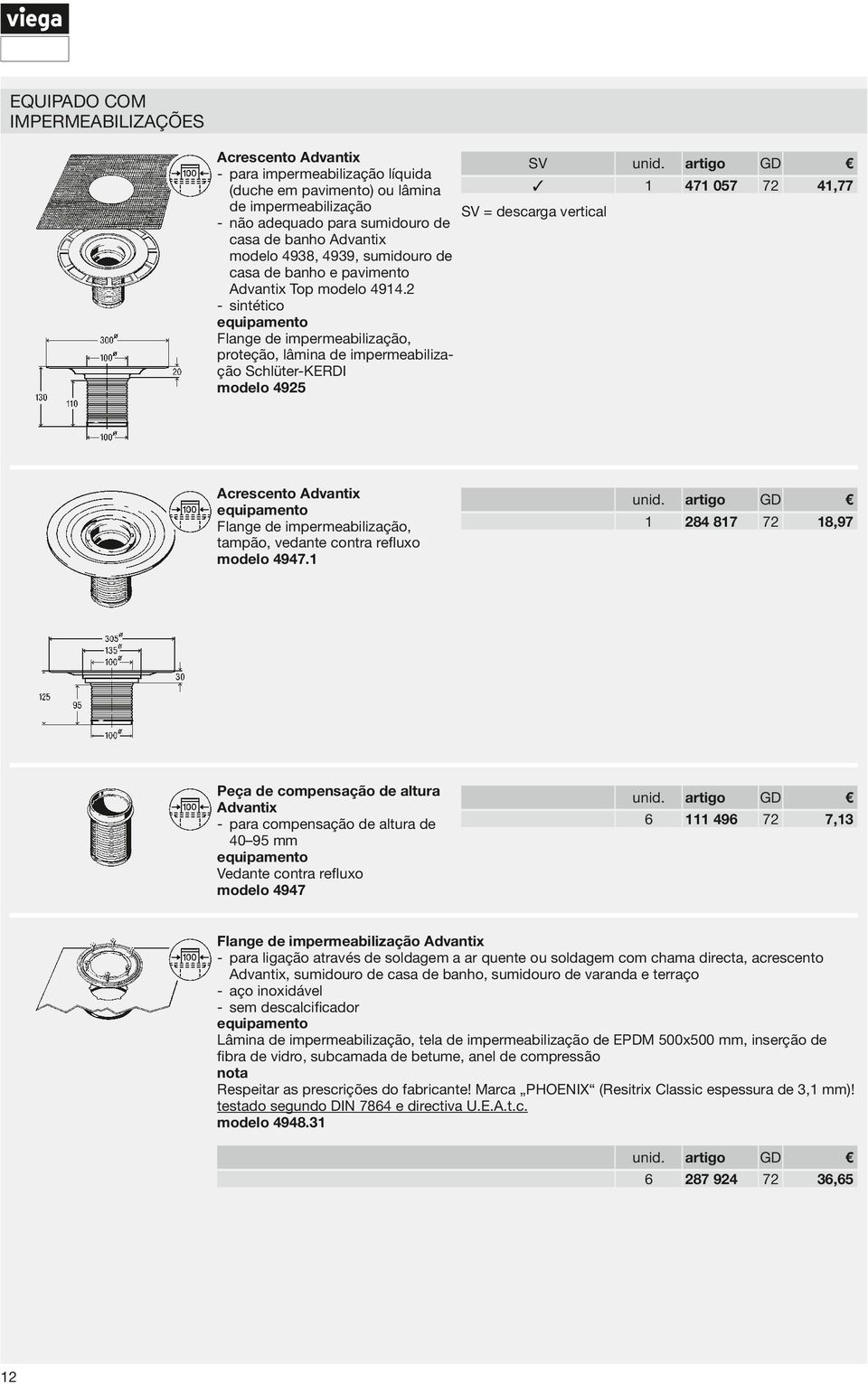 2 -- sintético Flange de impermeabilização, proteção, lâmina de impermeabilização Schlüter-KERDI modelo 492 Acrescento Advantix Flange de impermeabilização, tampão, vedante contra refluxo modelo 4947.