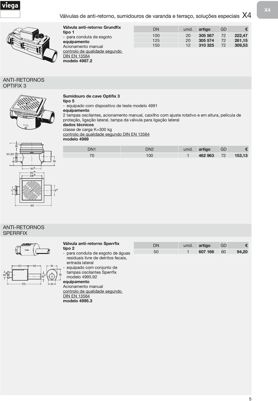 2 00 2 20 20 2 30 67 30 74 30 32 222,47 26, 309,3 Anti-retornos Optifix 3 Sumidouro de cave Optifix 3 tipo -- equipado com dispositivo de teste modelo 499 2 tampas oscilantes, acionamento manual,