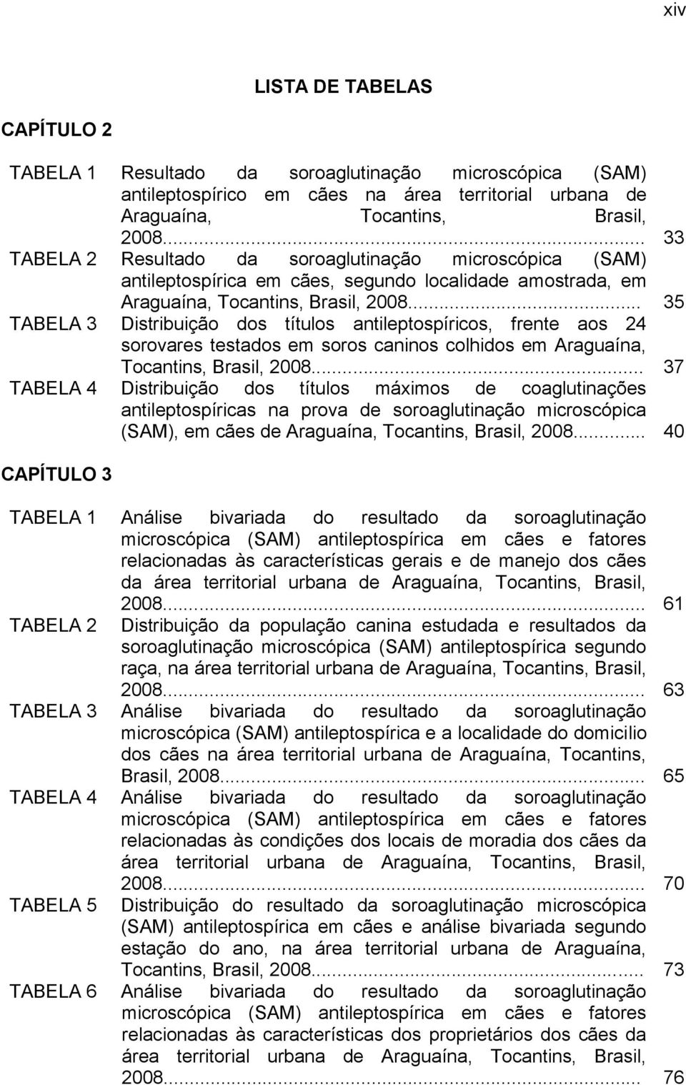 .. 35 TABELA 3 Distribuição dos títulos antileptospíricos, frente aos 24 sorovares testados em soros caninos colhidos em Araguaína, Tocantins, Brasil, 2008.