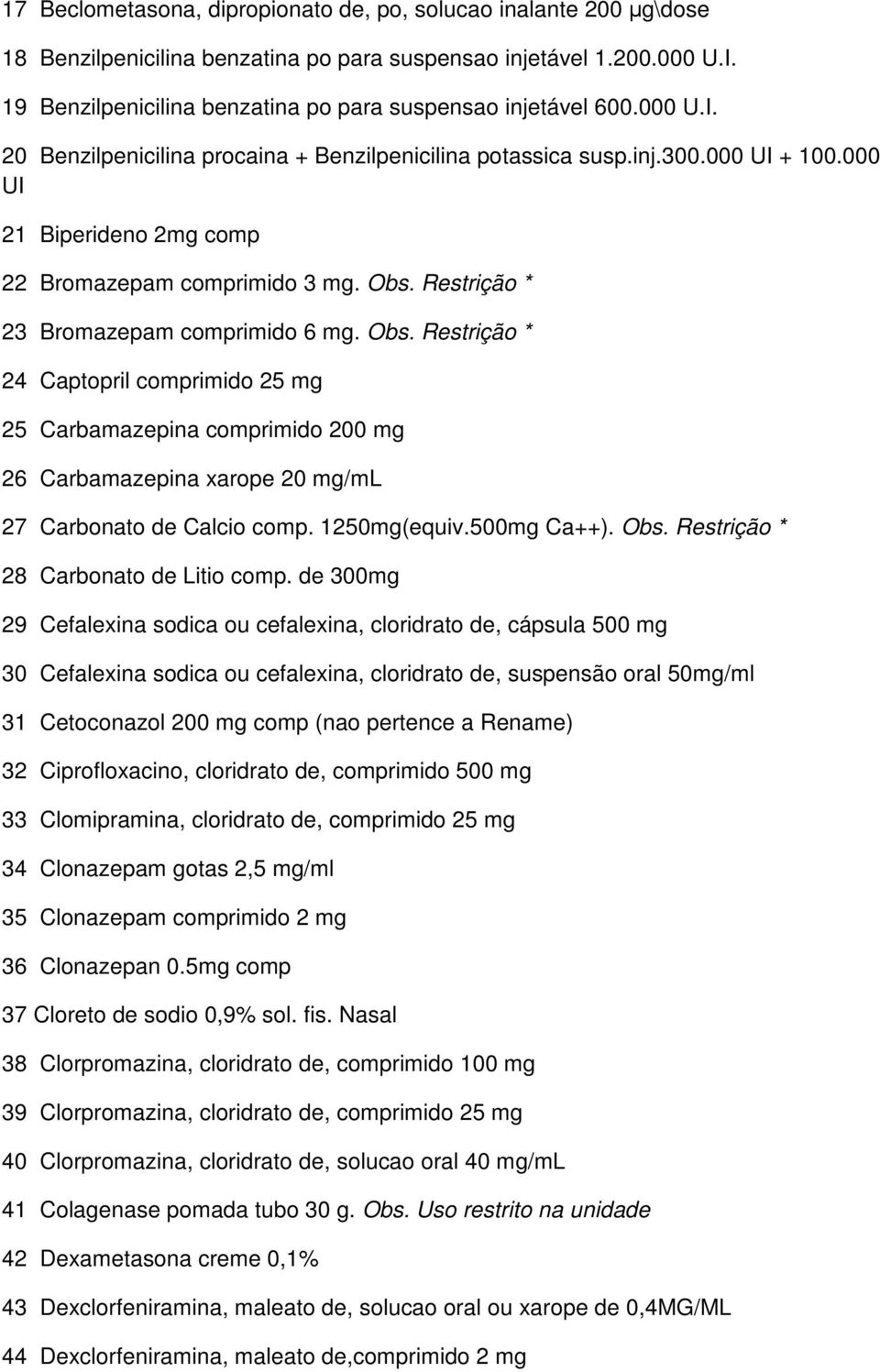 000 UI 21 Biperideno 2mg comp 22 Bromazepam comprimido 3 mg. Obs.