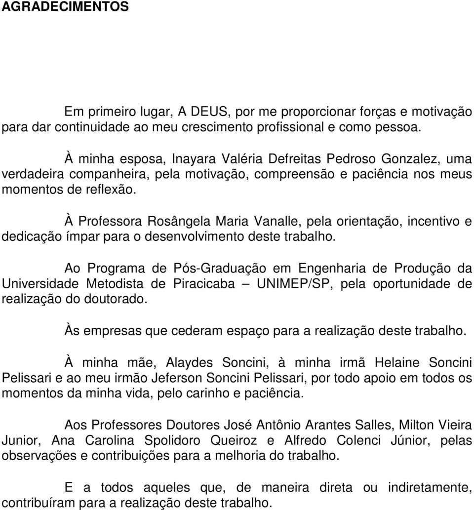 À Professora Rosângela Maria Vanalle, pela orientação, incentivo e dedicação ímpar para o desenvolvimento deste trabalho.