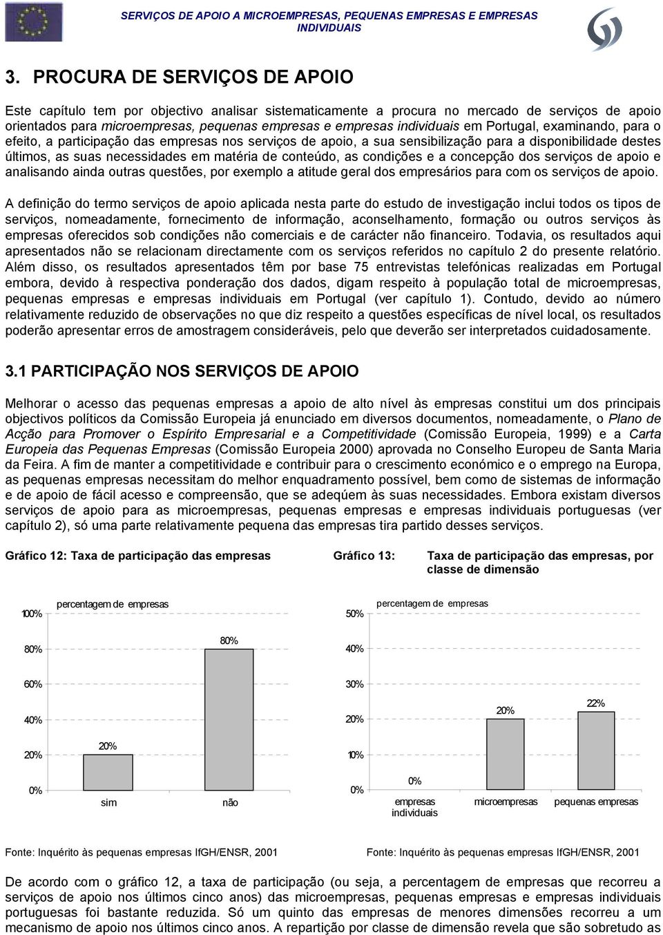 conteúdo, as condições e a concepção dos serviços de apoio e analisando ainda outras questões, por exemplo a atitude geral dos empresários para com os serviços de apoio.