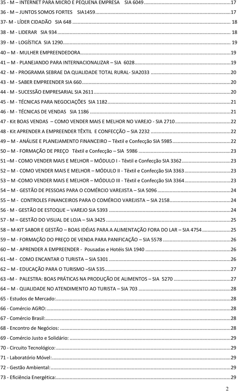 .. 20 44 - M - SUCESSÃO EMPRESARIAL SIA 2611... 20 45 - M - TÉCNICAS PARA NEGOCIAÇÕES SIA 1182... 21 46 - M - TÉCNICAS DE VENDAS SIA 1186.