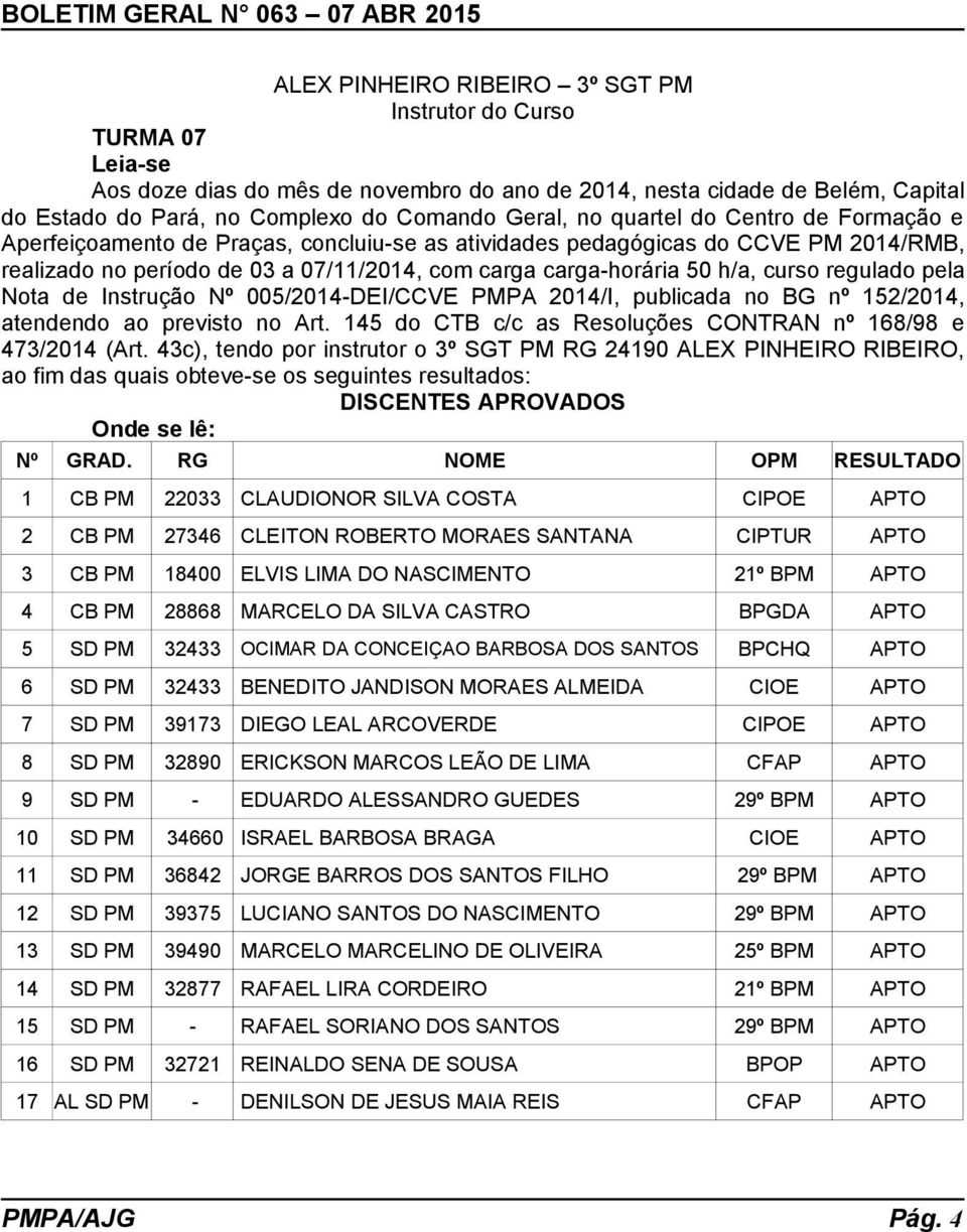 regulado pela Nota de Instrução Nº 005/2014-DEI/CCVE PMPA 2014/I, publicada no BG nº 152/2014, atendendo ao previsto no Art. 145 do CTB c/c as Resoluções CONTRAN nº 168/98 e 473/2014 (Art.