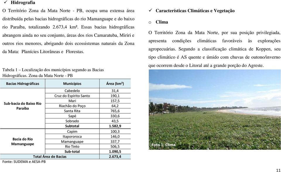 Florestas. Tabela 1 Localização dos municípios segundo as Bacias Hidrográficas.