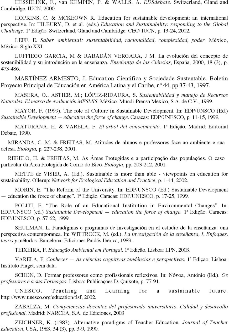 Saber ambiental: sustentabilidad, racionalidad, complexidad, poder. México, México: Siglo XXI. LUFFIEGO GARCIA, M & RABADÁN VERGARA, J M.