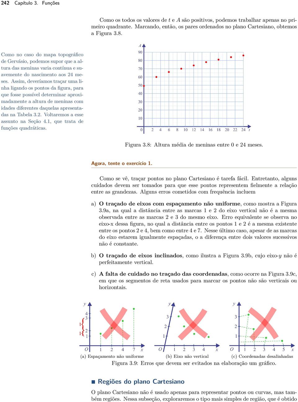 Assim, deveríamos traçar uma linha ligando os pontos da figura, para que fosse possível determinar aproximadamente a altura de meninas com idades diferentes daquelas apresentadas na Tabela 3.2.