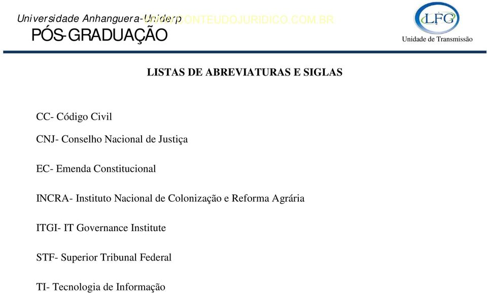 Nacional de Colonização e Reforma Agrária ITGI- IT Governance