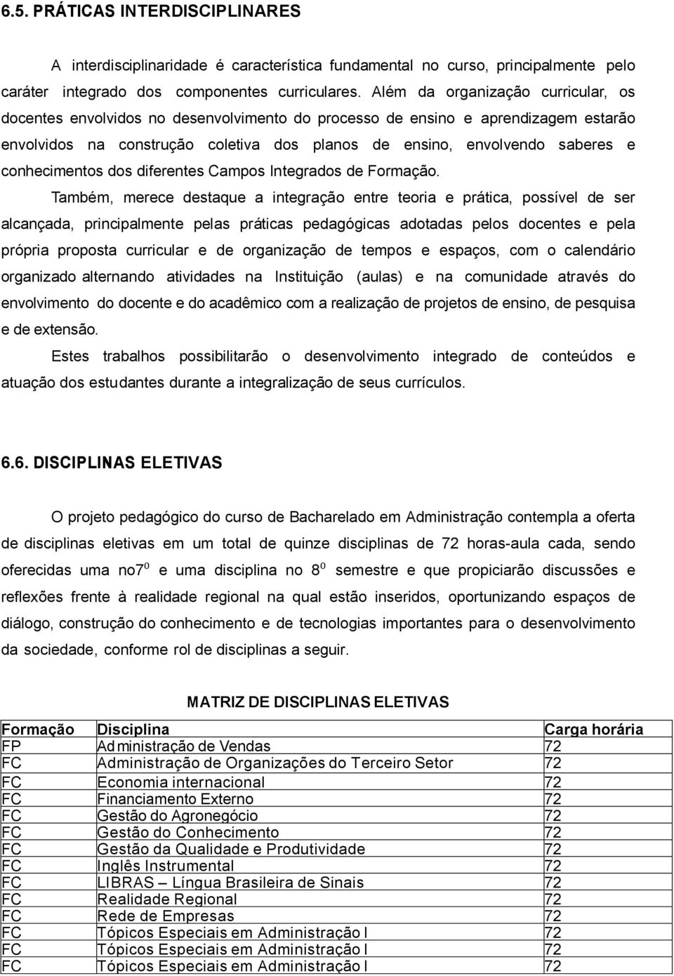 conhecimentos dos diferentes Campos Integrados de Formação.