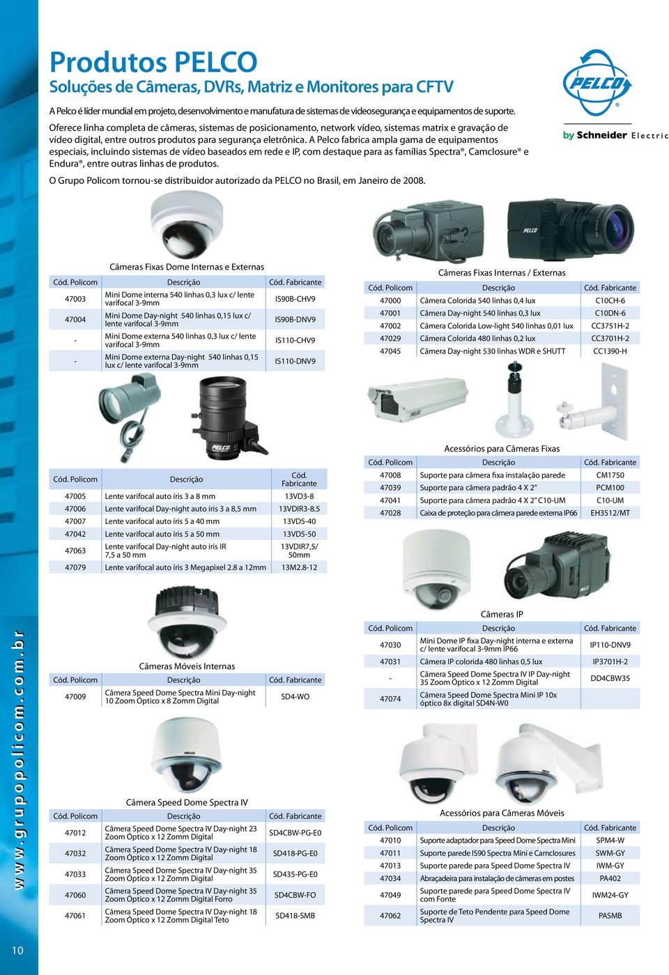 A Pelco fabrica ampla gama de equipamentos especiais, incluindo sistemas de vídeo baseados em rede e IP, com destaque para as famílias Spectra, Camclosure e Endura, entre outras linhas de produtos.