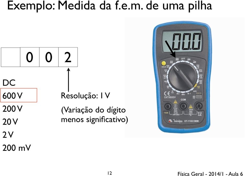 V 200 mv Resolução: 1 V (Variação