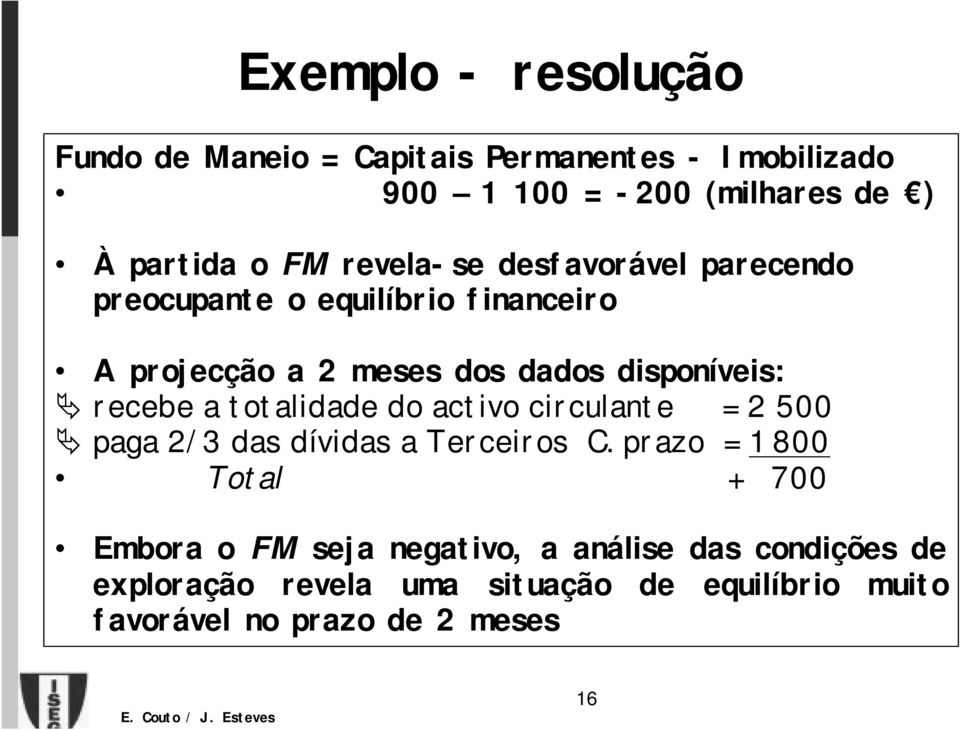 a totalidade do activo circulante = 2 500 paga 2/3 das dívidas a Terceiros C.