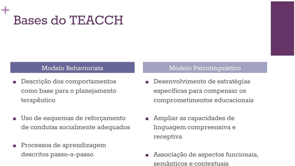 educacionais Uso de esquemas de reforçamento de condutas socialmente adequados Processos de aprendizagem descritos