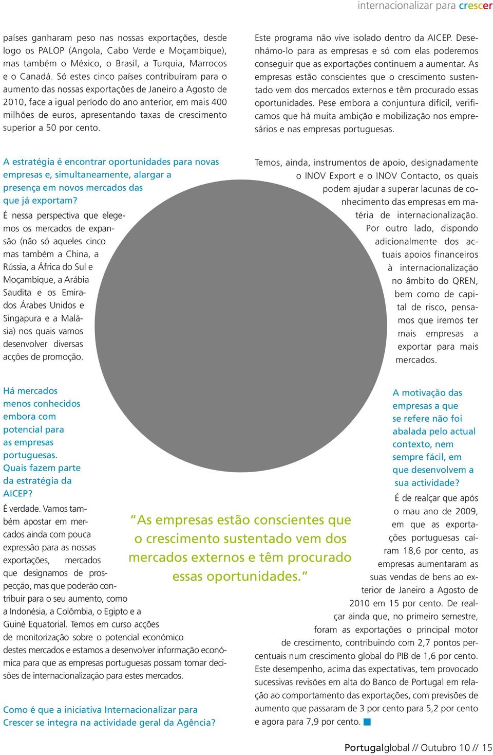 crescimento superior a 50 por cento. Este programa não vive isolado dentro da AICEP. Desenhámo-lo para as empresas e só com elas poderemos conseguir que as exportações continuem a aumentar.