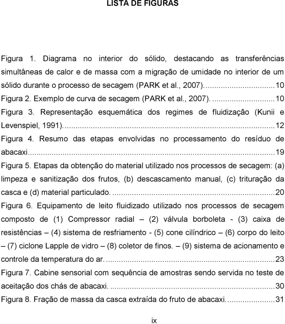 ... 10 Figura 2. Exemplo de curva de secagem (PARK et al., 2007).... 10 Figura 3. Representação esquemática dos regimes de fluidização (Kunii e Levenspiel, 1991).... 12 Figura 4.