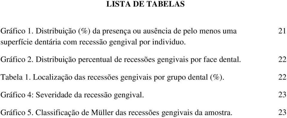 por individuo. 21 Gráfico 2. Distribuição percentual de recessões gengivais por face dental.