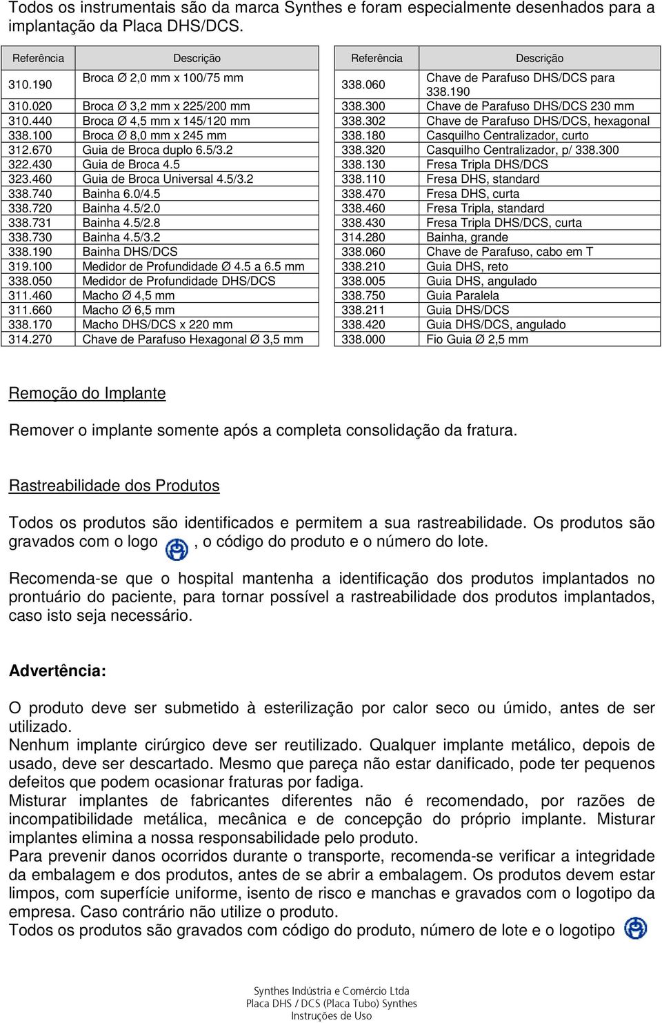 302 Chave de Parafuso DHS/DCS, hexagonal 338.100 Broca Ø 8,0 mm x 245 mm 338.180 Casquilho Centralizador, curto 312.670 Guia de Broca duplo 6.5/3.2 338.320 Casquilho Centralizador, p/ 338.300 322.