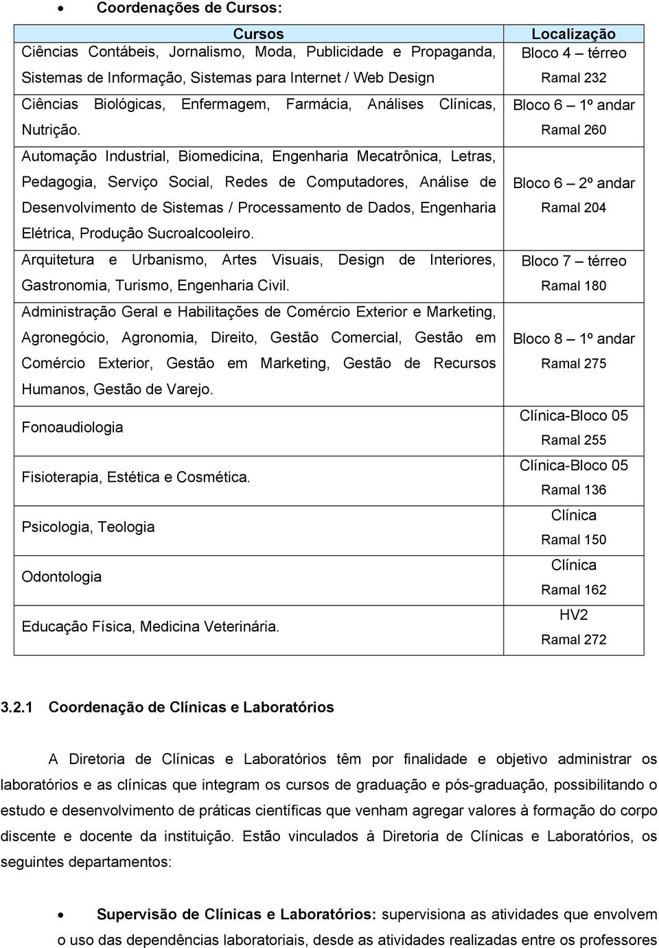 Automação Industrial, Biomedicina, Engenharia Mecatrônica, Letras, Pedagogia, Serviço Social, Redes de Computadores, Análise de Desenvolvimento de Sistemas / Processamento de Dados, Engenharia