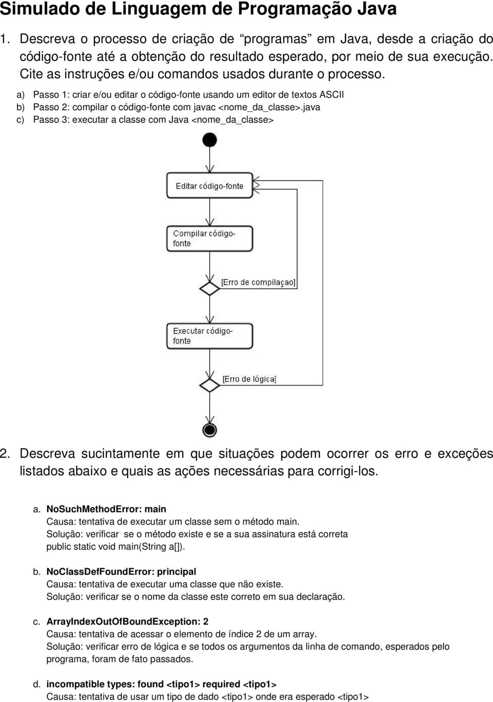 a) Passo 1: criar e/ou editar o código-fonte usando um editor de textos ASCII b) Passo 2: compilar o código-fonte com javac <nome_da_classe>.