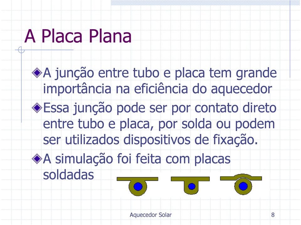 entre tubo e placa, por solda ou podem ser utilizados dispositivos