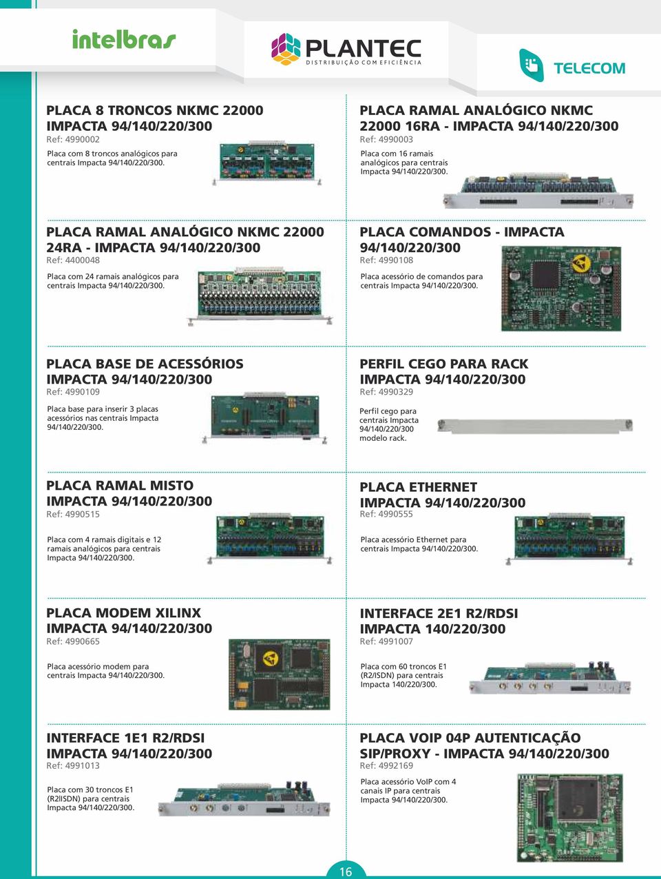 PLACA RAMAL ANALÓGICO NKMC 22000 24RA - IMPACTA 94/140/220/300 Ref: 4400048 Placa com 24 ramais analógicos para centrais Impacta 94/140/220/300.